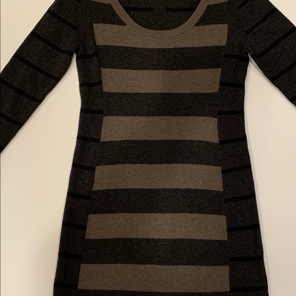 Olive and black striped sweater dress